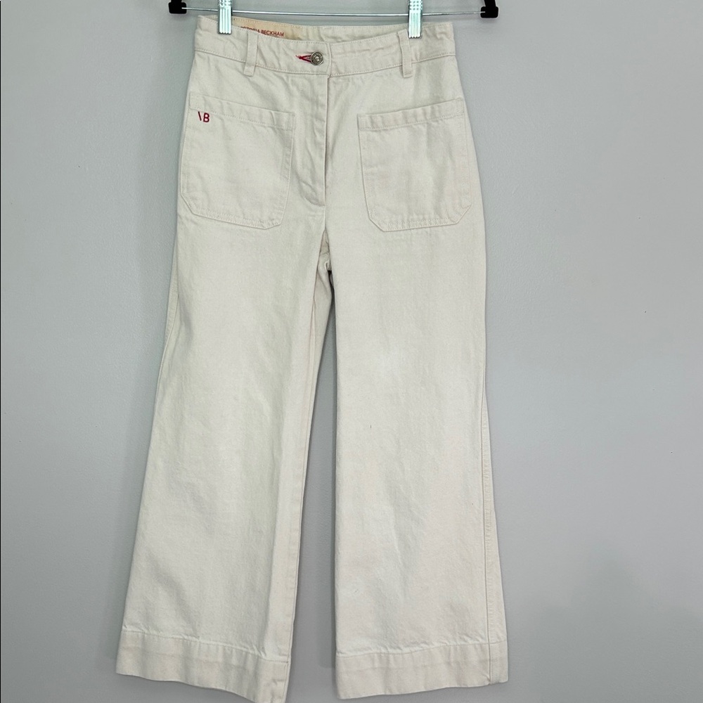 Victoria Beckham Cream Flare & Wide Leg Jeans